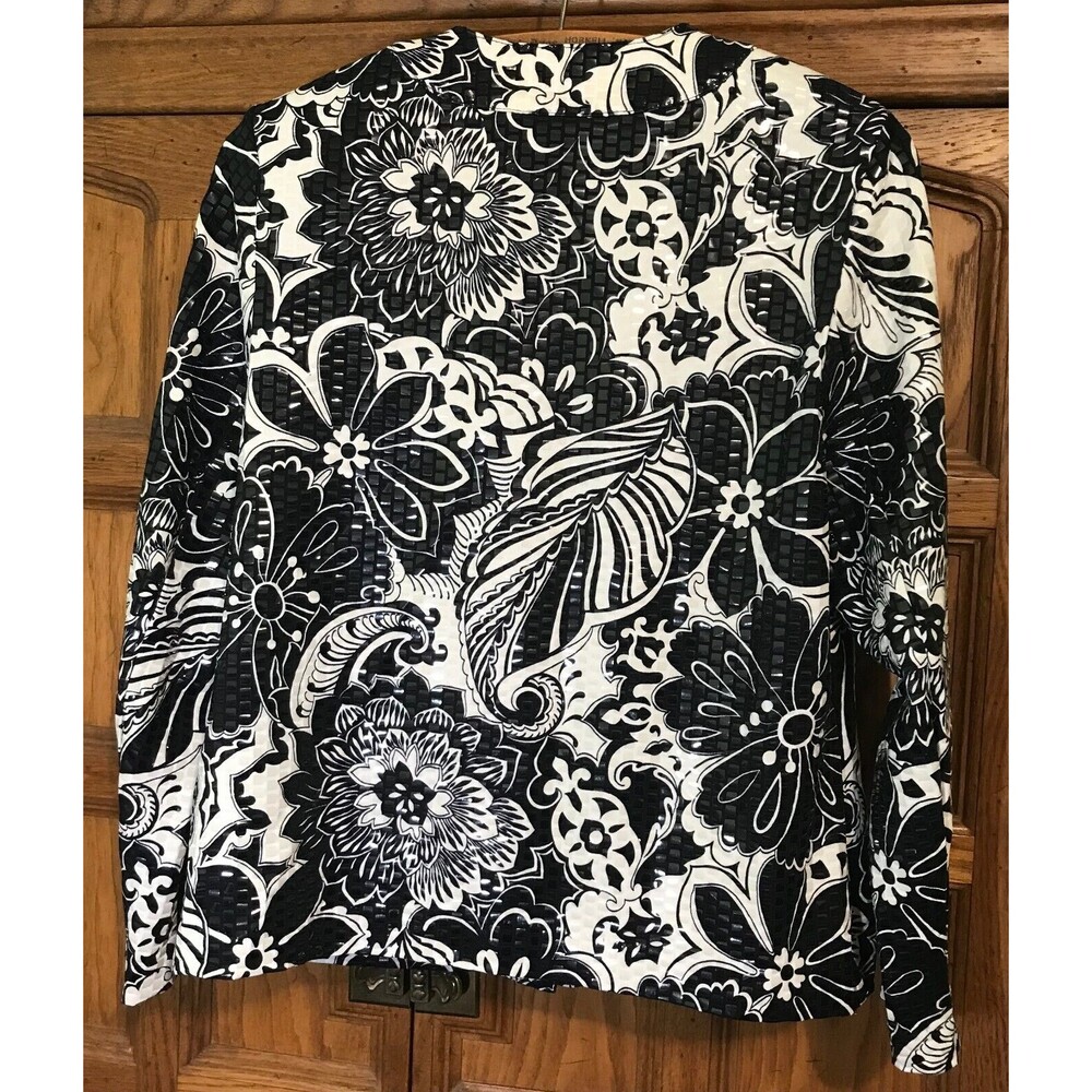 ALFRED DUNNER Women's Size 6P Jacket Button Up Black & White LS Rd Neck Pockets - Picture 6 of 12